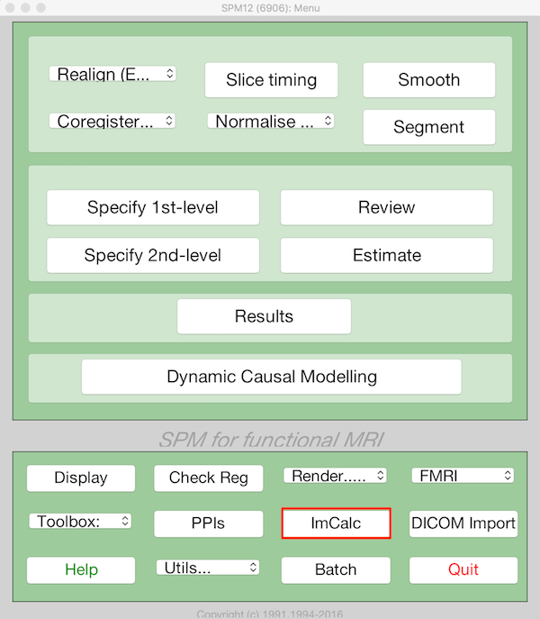 SPM12 interface: ImCalc selected